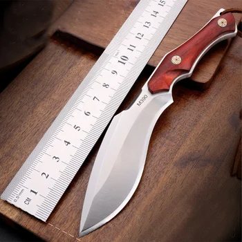 Нож с фиксирано Острие ловен нож с Висока твърдост M390 стоманен нож с Дървена дръжка с кожен калъф открит къмпинг EDC инструмент Изображение 2