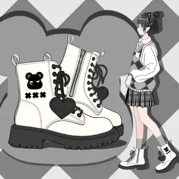 Дизайнерски Дамски обувки Martin с Шарките на Мечок от Анимационен филм; Марковите Ежедневни Зимни Къси Кадифени Обувки На Дебелите Обувки; Дамски Реколта Обувки С Кръгло бомбе