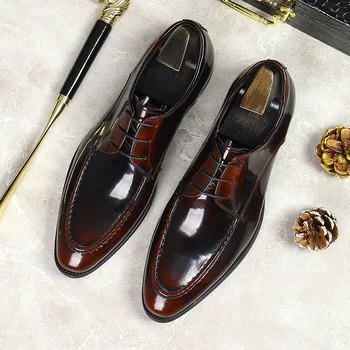Луксозни мъжки обувки-Oxfords, Модни италиански Кожени обувки, Официалната мъжки Обувки Черен и Кафяв Цвят Дантела, Сватбена Офис Рокля, Кожени обувки