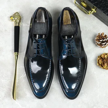 Луксозни мъжки обувки-Oxfords, Модни италиански Кожени обувки, Официалната мъжки Обувки Черен и Кафяв Цвят Дантела, Сватбена Офис Рокля, Кожени обувки Изображение 2