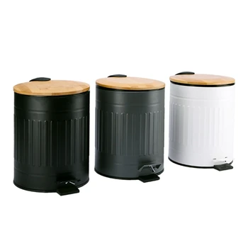 Кофа за боклук от Неръждаема стомана 3Л / 5Л с Дървен капак, Педальное Кофата за Боклук, за Кухня, Домашен Офис