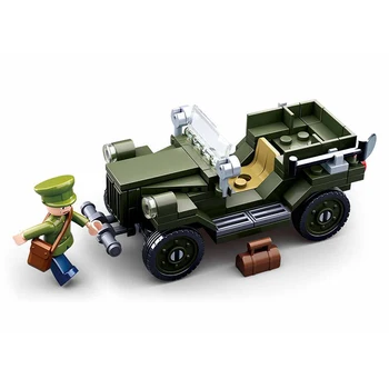 WW2 Военен Джип ГАЗ-67 Колата се Сдоби Войски Оръжие Строителни Блокове на Втората Световна война Армейските Фигурки Войски Тухли Класическа Детска играчка Изображение 2