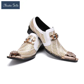 Christia Bella/Модни Бели Сватбени Обувки с Пайети, Мъжки Ежедневни Модела Обувки с Остри Пръсти, Луксозни Маркови Обувки-Oxfords
