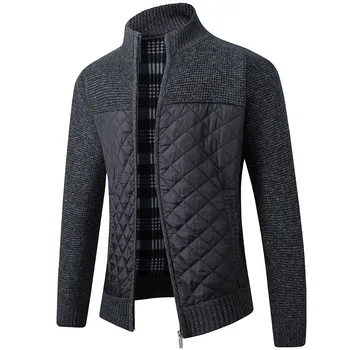 2021 Shopify Директна Доставка на Мъжки мек вълнен плат Пуловер, Палто за Зимата Дебела Вълнена Жилетка в стил Мозайка Топло Вязаный Пуловер Ежедневни Якета
