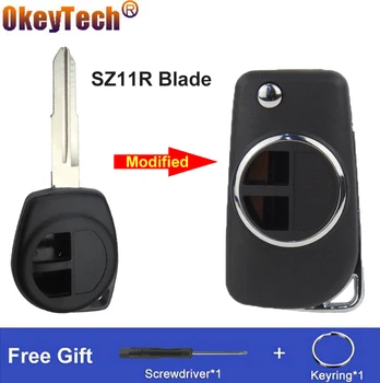 OkeyTech Промяна Флип-Сгъваем Дистанционно Автомобилен Ключ във Формата На Миди за Носене на Ключодържател За Suzuki Swift Grage Vitara Alto 2 Бутона Празен SZ11R Нож