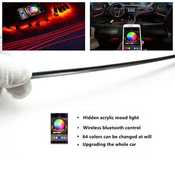 Универсални 18 В 1 кола декоративни лампи за вътрешно LED Автомобилни външни светлини RBG 64 Цветна Акрилна Лента лека тръба Fiber Оптика Изображение 2