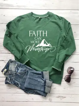 Реколта Върховете на Faith Can Move Mountains Hoody С Графичен Модел За Млади Момичета, Уличен Стил, Религия, Християнската Библия, Пуловери, От чист Памук