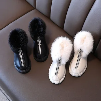 Детски Обувки за Момичета, Модни Детски Обувки приливи и отливи, Нови Корейските Зимни Обувки на Платформа, Топла Кожена Однотонная черен Обувки за Момиченца