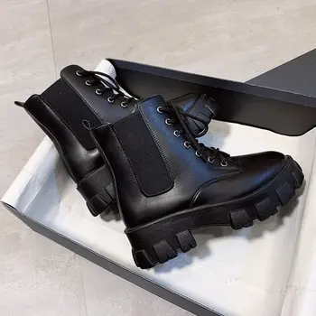 Дизайнерска марка Луксозни Дамски обувки 2020 г., зимни кадифе Топли обувки размер Плюс на платформата, женски Ботильоны дантела, Botines Hembra Изображение 2