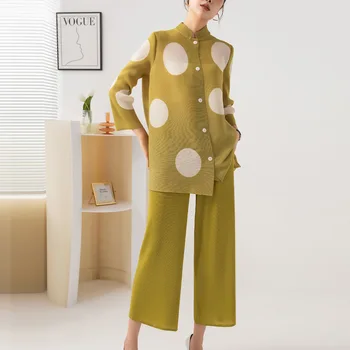 Дамски Комплекти 2022 Miyake Нагънат Вислоухие Модни Високи Свободни Голям Размер На Грах С Принтом Костюм От две части на приливи и отливи Изображение 2