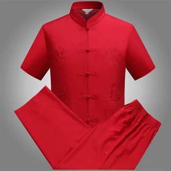 Костюм Тан Традиционната Китайска Облекло за Мъже Jackey Китайска Риза Стил Новини на Годината в Топ Панталони Hanfu Кунг-фу Облекло Блуза Парти