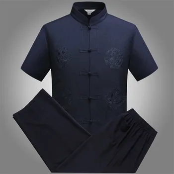 Костюм Тан Традиционната Китайска Облекло за Мъже Jackey Китайска Риза Стил Новини на Годината в Топ Панталони Hanfu Кунг-фу Облекло Блуза Парти Изображение 2