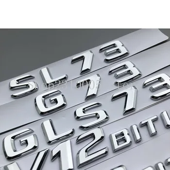2013 Стари Плоски Букви, Цифри ABS Емблемата на Mercedes Benz AMG G73 S73 SL73 GLS73 V12 Bitrubo Багажника на Автомобила Табела С Логото на Стикер Изображение 2