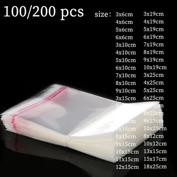 100-200 бр прозрачна пластмасова торбичка с цип OPP, подарък пакет за бижута, антипригарный пакет бисквити, бонбони, Найлонова торбичка, уплътнителен джоб