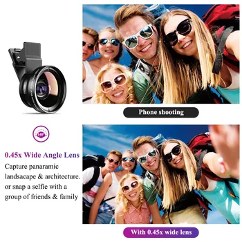 APEXEL 2-в-1 Комплект Лещи за телефон 0.45 x Супер Широкоъгълен и 12.5 x макро обектив, HD Обектив на Камера За Смартфони Изображение 2