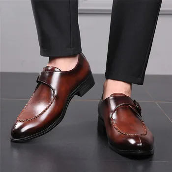 Yomior/ Нови Модни Италиански мъжки Модел кожени Обувки с остри пръсти, Официални Ежедневни бизнес вечерни сватбени Лоферы, Oxfords, Големи Размери Изображение 2