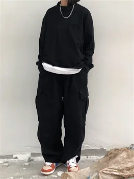 QWEEK Harajuku Градинска Облекло Черен Панталон Cargo Женски Провиснал Готически Хипи Оверсайз Бели Широки Панталони За жени на Корейската Мода