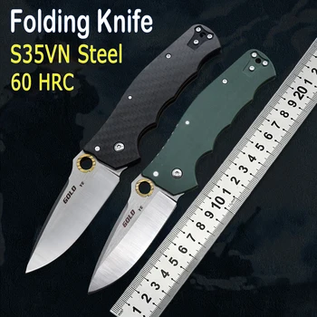 62QCFB Нов Сгъваем Нож S35VN Нож От Въглеродни влакна и зелена дръжка G10 За Самозащита, Плодов Нож За Къмпинг, планинско Катерене, EDC