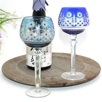 Японски стъклен нож за вино, чаши с високо стъбло ръчно изработени синьо, лилаво ретро занаят домакински декоративен подарък