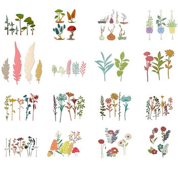 2022 Нови Диви Цветя, Стъблата Икебана Метални Режещи Печати за Направата на Картичките Натурална Зелените Листа на Клонка Пера Шаблони Скарпбукинг Изображение 2