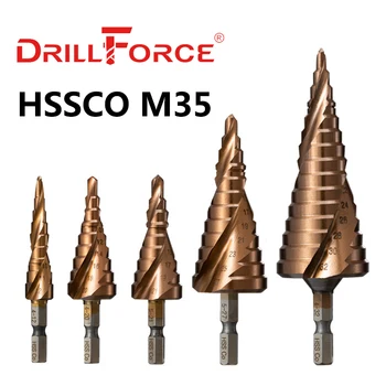 Drillforce M35 5% Кобальтовое Стъпално Тренировка HSSCO напредналите заострени Метален Инструмент За Пробиване на Дупки 3-12/3-14/4-12/4-20/4-22/4-25/4-32/5-21/5-27/6- 24 мм