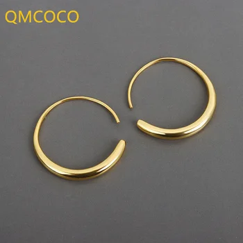 QMCOCO Сребърен Цвят на Висящи Обеци За Жени INS Модни Реколтата, С-Формата на Прости Елегантни Дамски Украшения За Ушите на Булката