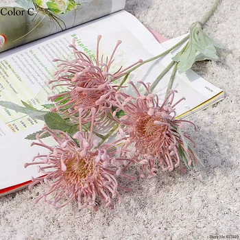 Флокированные Изкуствени Цветя Leucospermum за сватбена украса flores artificiales пластмасови фалшиви цветни растения fleur artificielle