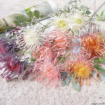 Флокированные Изкуствени Цветя Leucospermum за сватбена украса flores artificiales пластмасови фалшиви цветни растения fleur artificielle Изображение 2