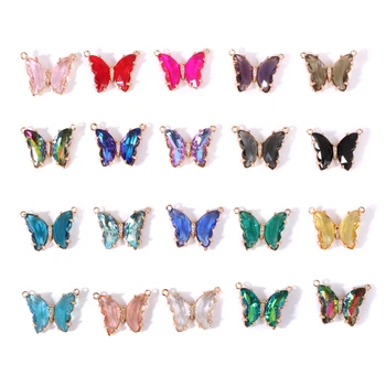Цветни Висулки-Пеперуди Конектори Стъклени Кристални Висулки-Пеперуди за Бижута Колие направи си САМ Гривни Аксесоари