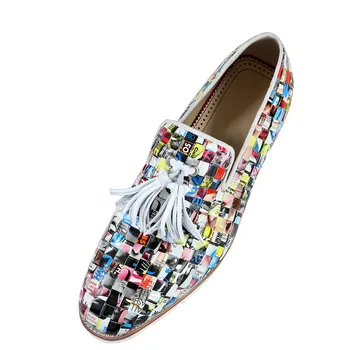 Луксозни цветни мини мъжки обувки с пискюли, лоферы в стил мозайка, без закопчалка с ниско берцем, Модел обувки, мъжки висококачествени ежедневни обувки за шофиране Изображение 2