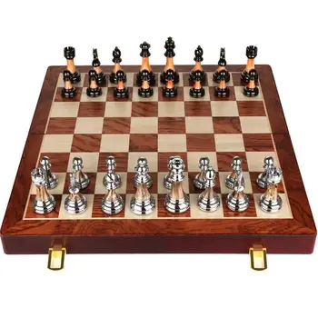 Шах висок клас подарък кутия от масивно дърво сгъваема шахматната дъска, имитация на колена, фигури, ретро-стилът на европейския украса Изображение 2