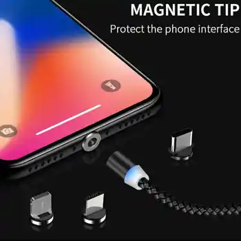 Магнитен Кабел 3 В 1 Micro USB Кабел Type C За iPhone X 7 Samsung S10 Oppo HTC LG 1 М 2.4 A Магнит Зарядно Устройство Адаптер Телефонни Кабели