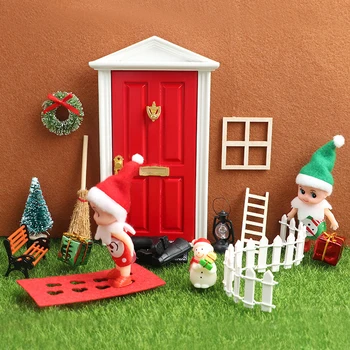Мини къща Елф Вратата Коледна Украса Набор от Миниатюрна сцена Мини дървена врата Елф врата, аксесоари, Коледна украса със собствените си ръце Изображение 2