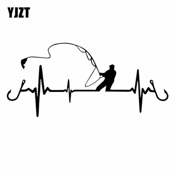 YJZT Висококачествена Автомобилна Стикер Сърцето Риболов Vinyl Стикер Черен/Сребрист C24-0642