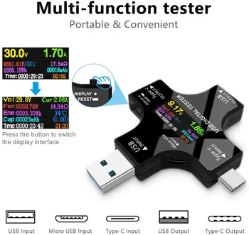 Тестер зададено измерване на мощност USB, мултифункционален USB-тестер Electop upgrade 2-в-1В (с адаптер OTG) Изображение 2