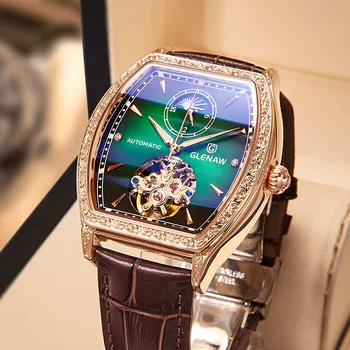 Нови Мъжки часовник напълно автоматични механични часовници кожени кух скелет на нажежен Лимитирана серия модерен мъжки часовник Reloj hombre