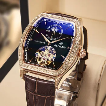Нови Мъжки часовник напълно автоматични механични часовници кожени кух скелет на нажежен Лимитирана серия модерен мъжки часовник Reloj hombre Изображение 2