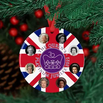 Кралица елизабет II Коледен Орнамент Юниън Джак Флаг Окачен Окачен Авто Украшение Двустранен Печатни Великобритания Кралицата на Англия Изображение 2