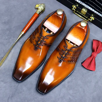 DESAI/пролетно-зимни модела обувки в света на стил в британския стил; мъжки Кожени Тъкани обувки-Oxfords в стил ретро; Тенденция Официалната обувки с квадратни пръсти дантела