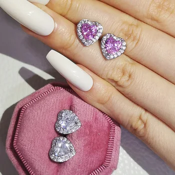 Кралицата на Сърцето Лаборатория Diamond Обици-Карамфили проба 925 сребърни Бижута Сватба Сватбени Обици за Жени Чар Обещание за Подарък