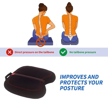 Възглавница за автомобилна седалка от пяна с памет ефект - Стол за облекчаване на болки при ишиас, копчике, гърба и копчике - Ортопедична възглавница за подкрепа на количка Изображение 2