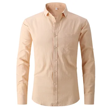 Мъжки пролет-есен памучен модни тънка однотонная риза с дълъг ръкав, мъжки благородна бизнес ежедневно бельо риза, Работно облекло