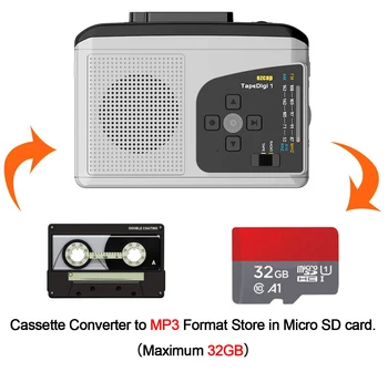 Преносим кассетный плейър Y & H с AM / FM радио, конвертером касетофон в MP3, запис върху карта Micro SD, не е необходим компютър Изображение 2
