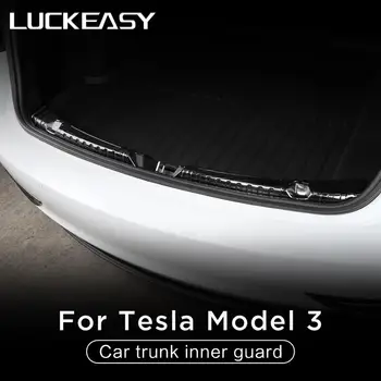 LUCKEASY За Tesla, Модел 3, на Вътрешната Защита на Багажника От Неръждаема Стомана model3 2022 Вътрешна Защита на Задната Броня на Автомобила Тампон Върху Накладку Нов Стил Изображение 2
