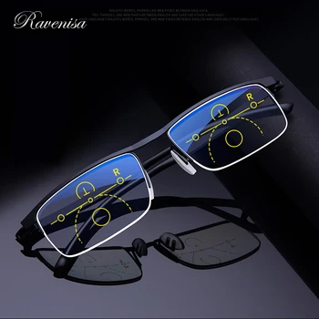 RAVENISA 2021 модни Прогресивно Мультифокальные Очила За четене С асферическими лещи Срещу синьо излъчване в TR90 рамка от неръждаема Стомана
