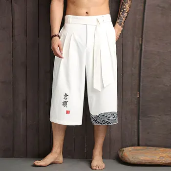 Японското Кимоно Традиционните Панталони Мъжки Азиатски Облекло Баня Панталони Ежедневните Свободни Мъжки Панталони В Японски Стил Ленени Скъсяване На Панталон