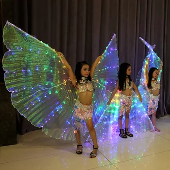Крилата са Бели Преливащи Детски Led Блестящи Крила Танц на Корема Детски Led Аксесоари Isis За Момичета Танцови Крила с Пръчка