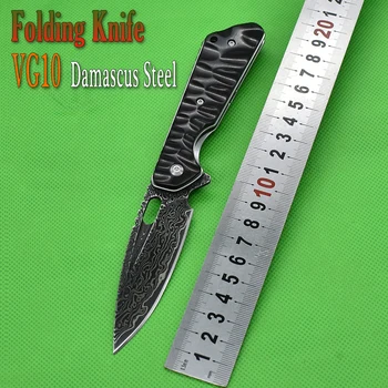 Эбонитовая Дръжка Тактически Военен Сгъваем Нож За Самозащита За Жени Джобен VG10 Дамасский Нож EDC Инструмент Открит Ловен Нож