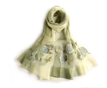 Пролет лято дамска мода slik шал с бродерия на цветя голяма шал