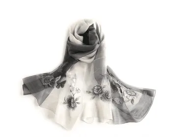 Пролет лято дамска мода slik шал с бродерия на цветя голяма шал Изображение 2